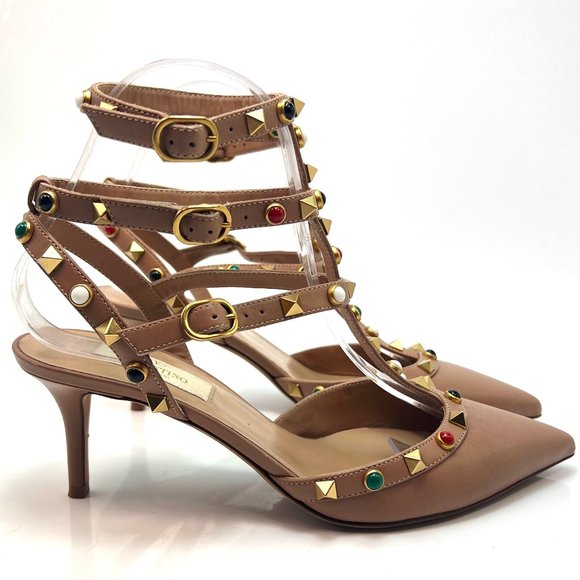 Valentino Garavani Brown Studded Heels - Picture 1 of 7